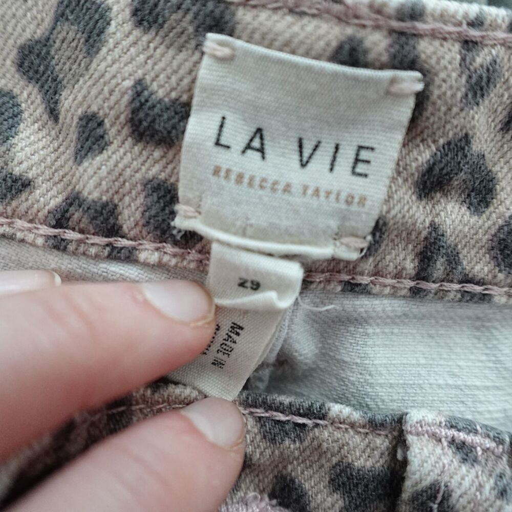 La Vie Rebecca Taylor Beige Leopard Print Barrel Leg High Rise Jeans Size 29 - Picture 4 of 4